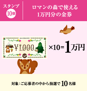 スタンプ5個：ご応募者の中から抽選で20名様に5,000円相当のお菓子